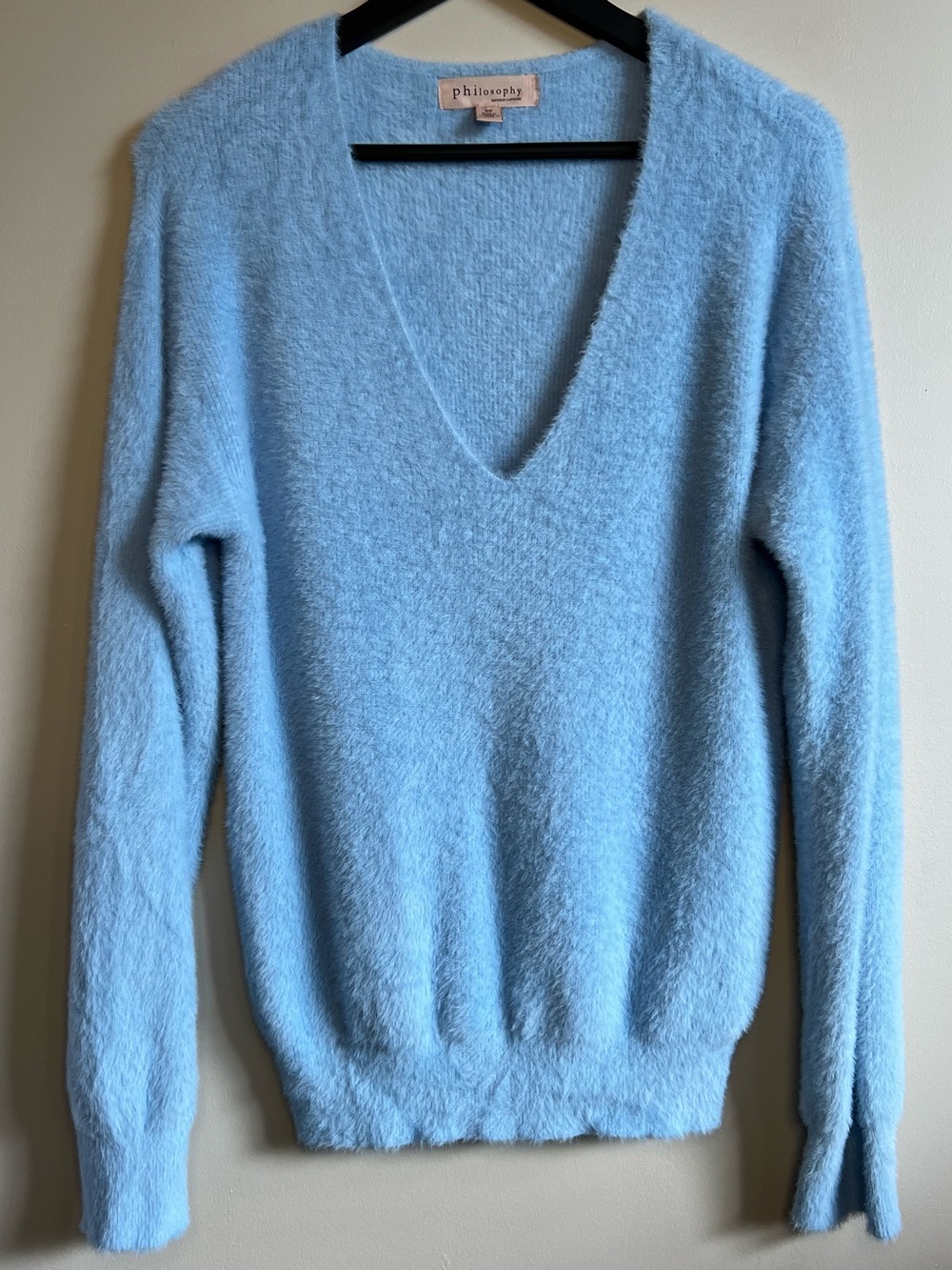 Philosophy Soft Fuzzy V Neck Sweater Sky Blue Long Sleeve Knit Women’s Small
